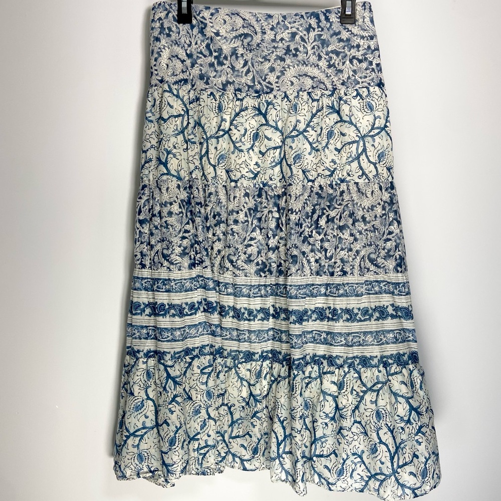 Chaps Vintage Blue Floral Maxi Skirt Paisley Prairie Coastal Cowgirl Cottagecore